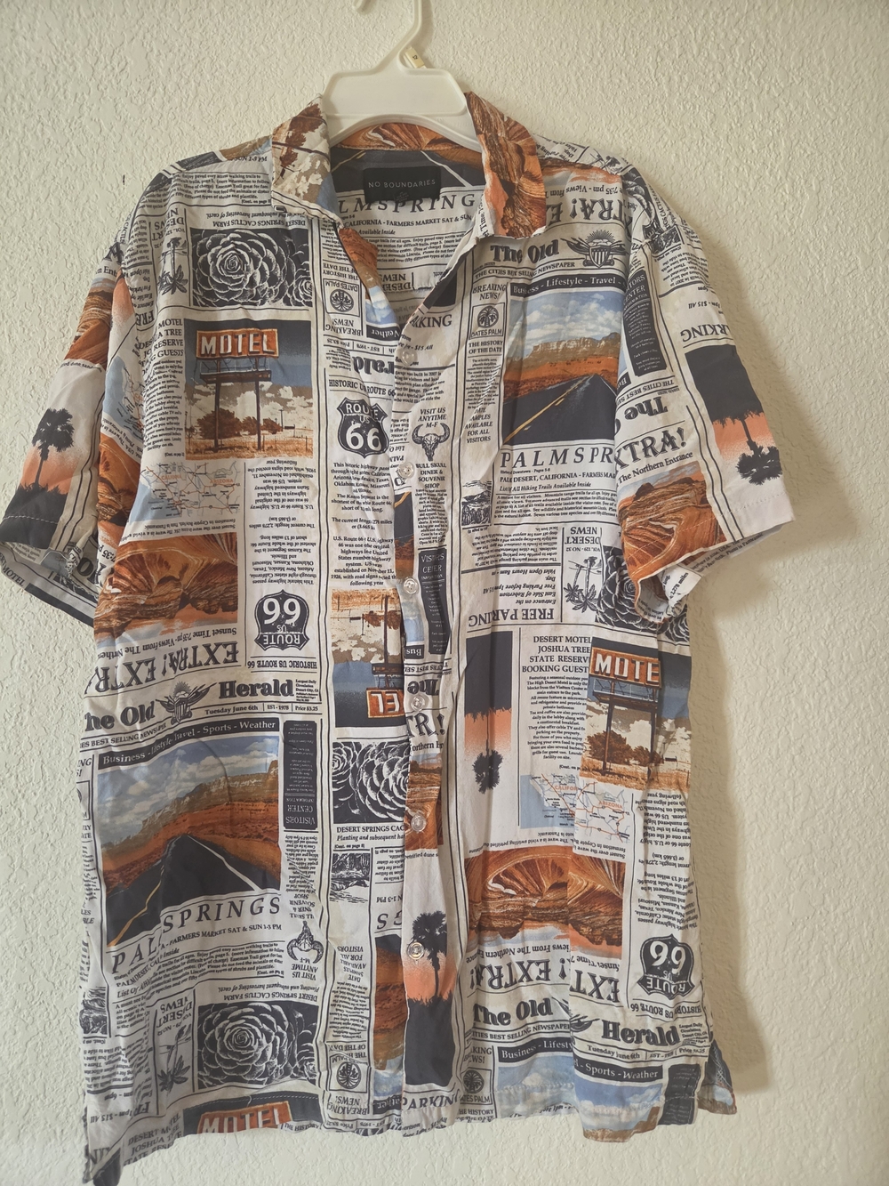 Palmsprings Newsprint Short-Sleeve Button-Down Shirt - Multi/Orange